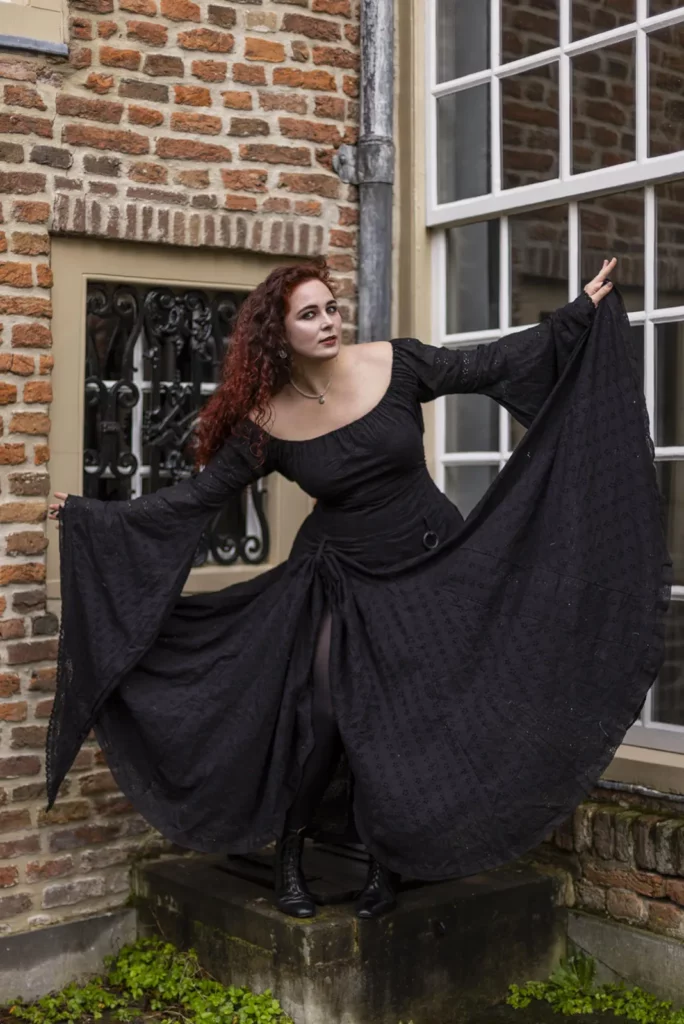 Goddess Dress black embroidered